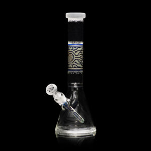 Telepathic 15″ Dark Blue + Silver Frit Beaker Bong
